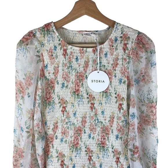 STORIA Floral Smocked Dress Long Sleeve Size Small New - Picture 8 of 9
